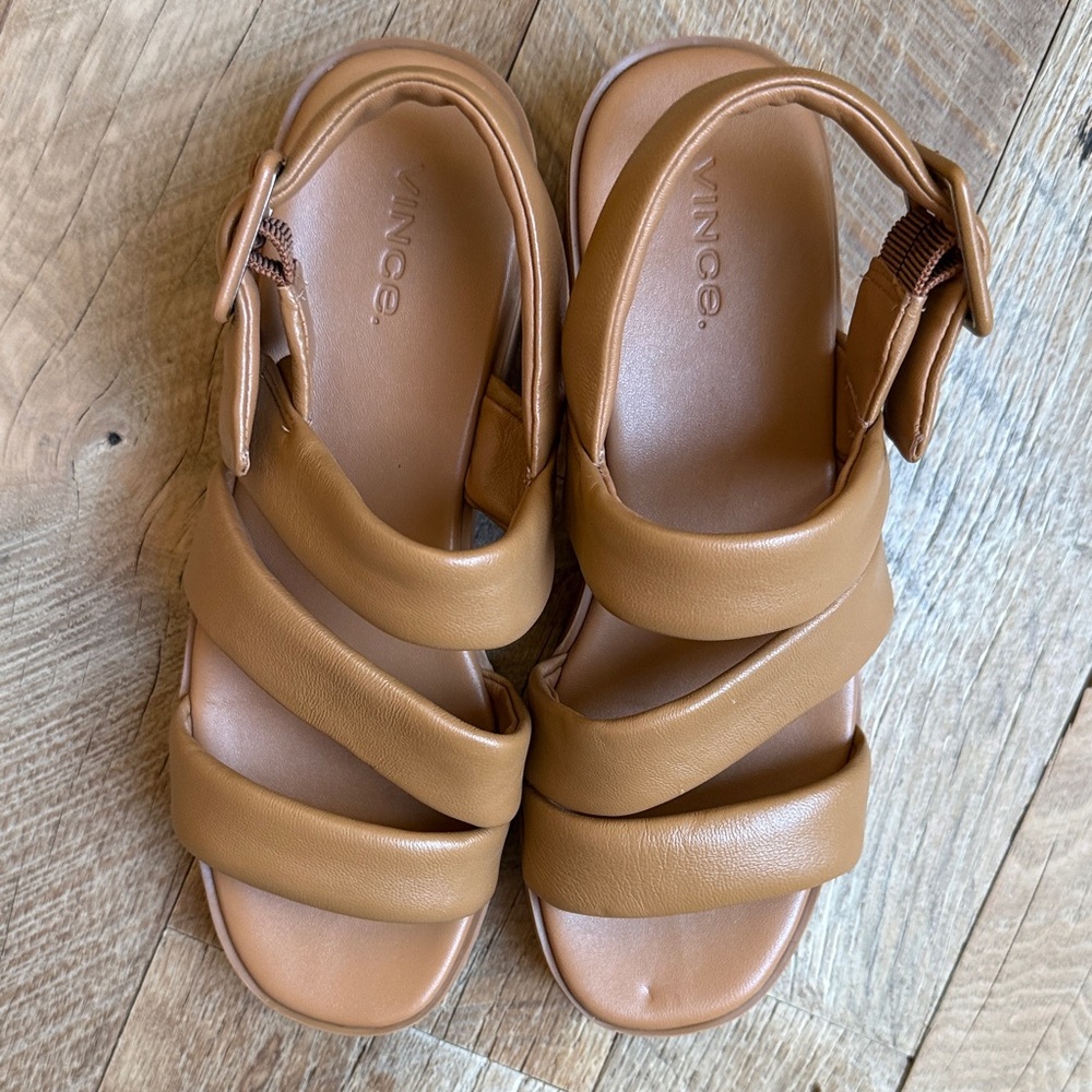 Vince Tan Leather Platform Sandals - Picture 9 of 15